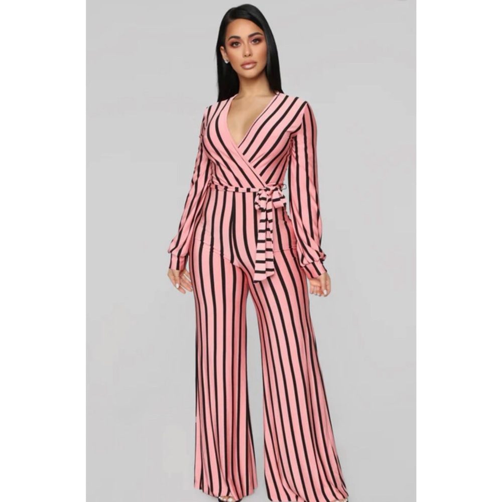 Pink striped jumpsuit